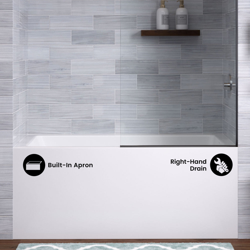 Voltaire 54 x 30 Skirted Right Drain Soaking Apron Bathtub in Glossy White with Integrated Overflow, Drain Included