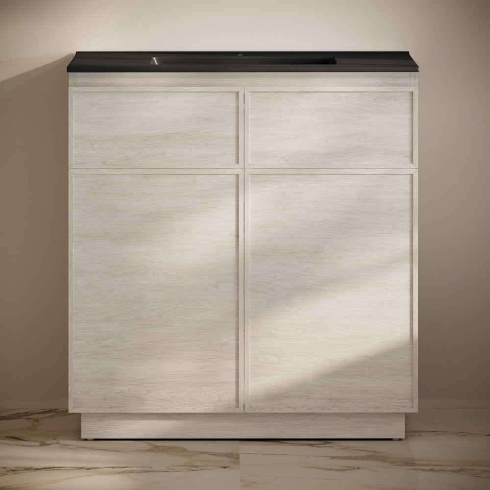 St. Tropez 36" Freestanding Bathroom Vanity in White Oak with Black Sink Top
