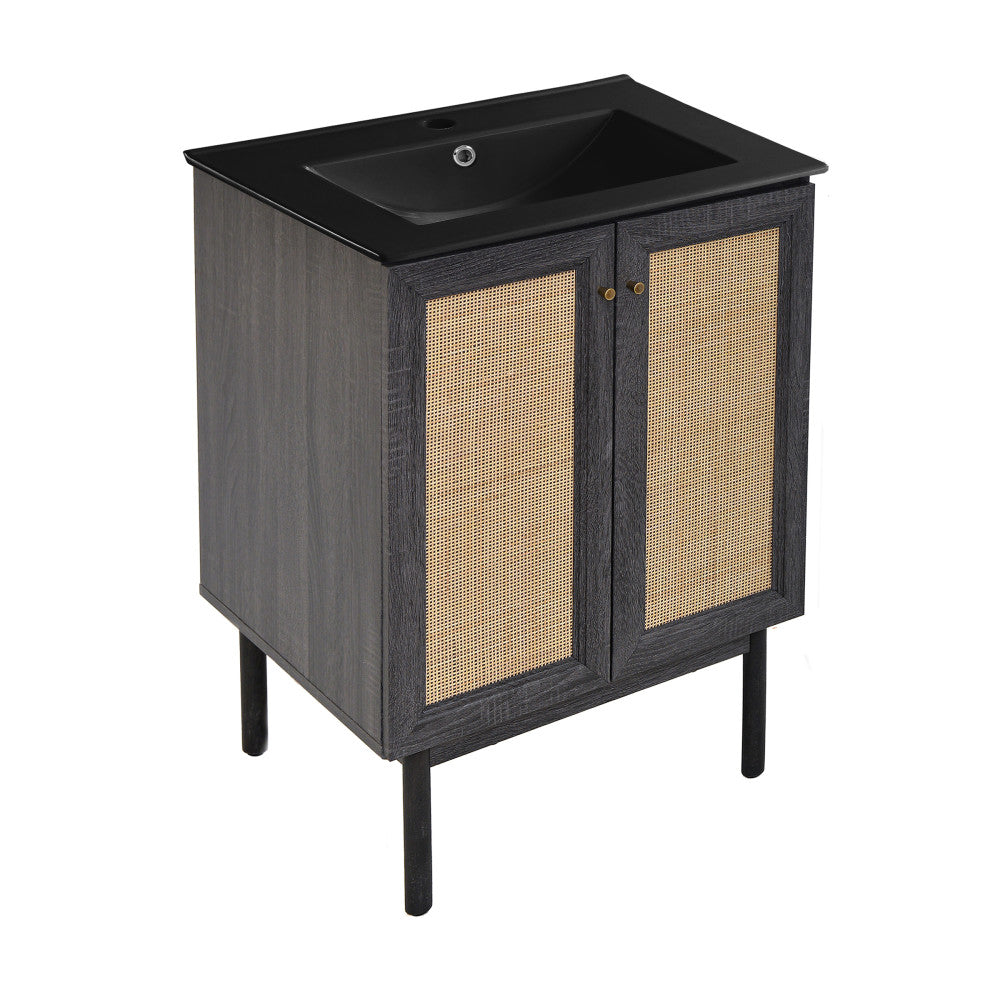 Classe 24" Freestanding Bathroom Vanity in Black Oak with Black Sink Top