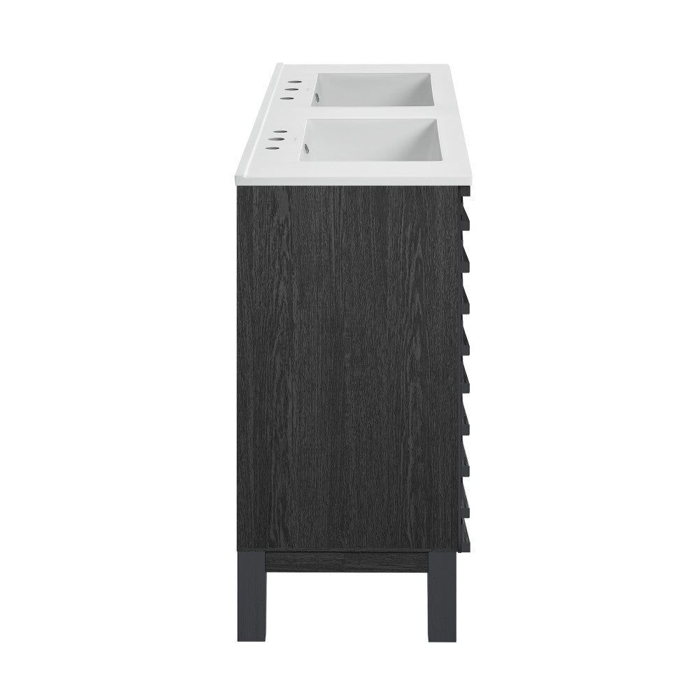 Cascade 48 in. Black Oak, Double Basin Bathroom Vanity With White, 3-Hole Centerset Ceramic Sink Top