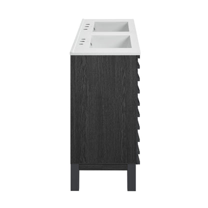 Cascade 48 in. Black Oak, Double Basin Bathroom Vanity With White, 3-Hole Centerset Ceramic Sink Top