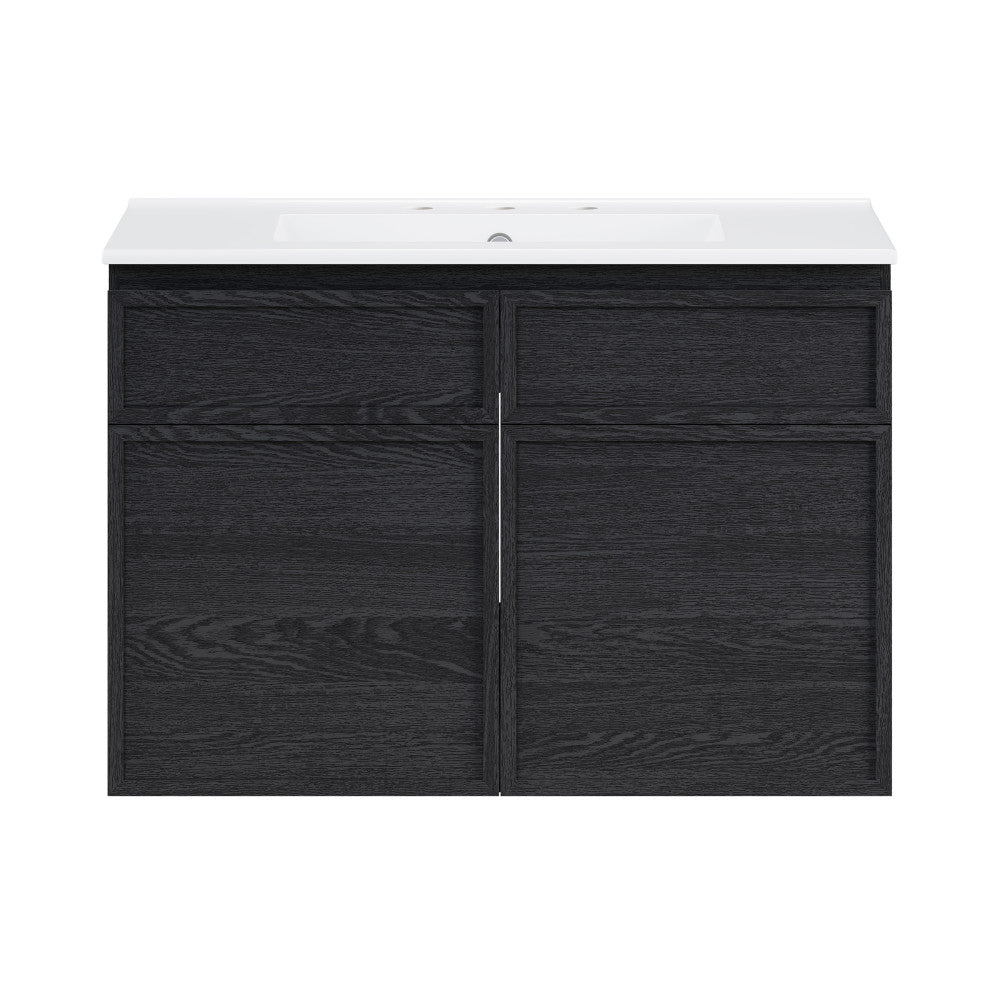 St. Tropez 30" Wall-Mounted Bathroom Vanity in Black Oak with 3-Hole Widespread Sink Top