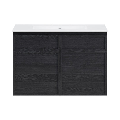 St. Tropez 30" Wall-Mounted Bathroom Vanity in Black Oak with 3-Hole Widespread Sink Top