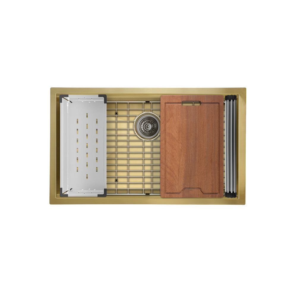 Tourner 32" 18 Gauge Stainless Steel Undermount Kitchen Sink in Polished Gold