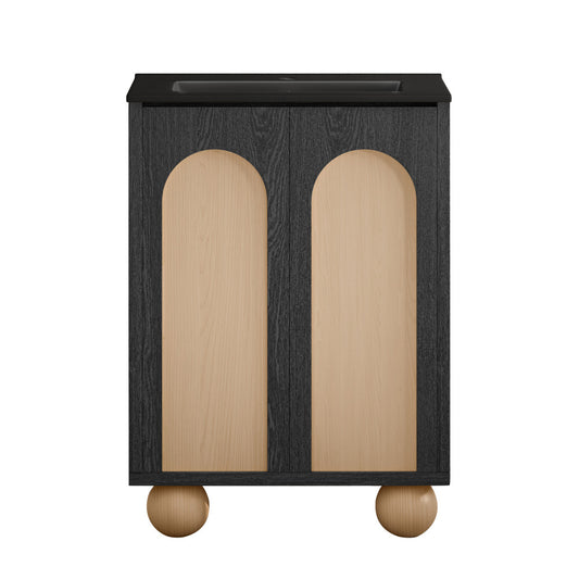 Porte 24" Freestanding Bathroom Vanity in Black Oak with Black Sink Top