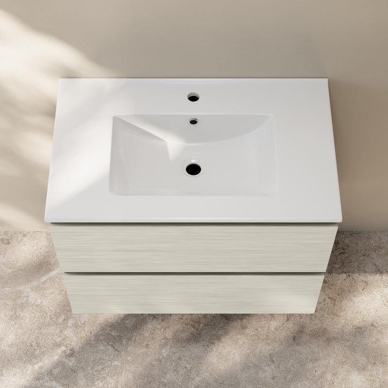 Liberte 30" Wall-Mounted Bathroom Vanity in White Oak with Sink Top