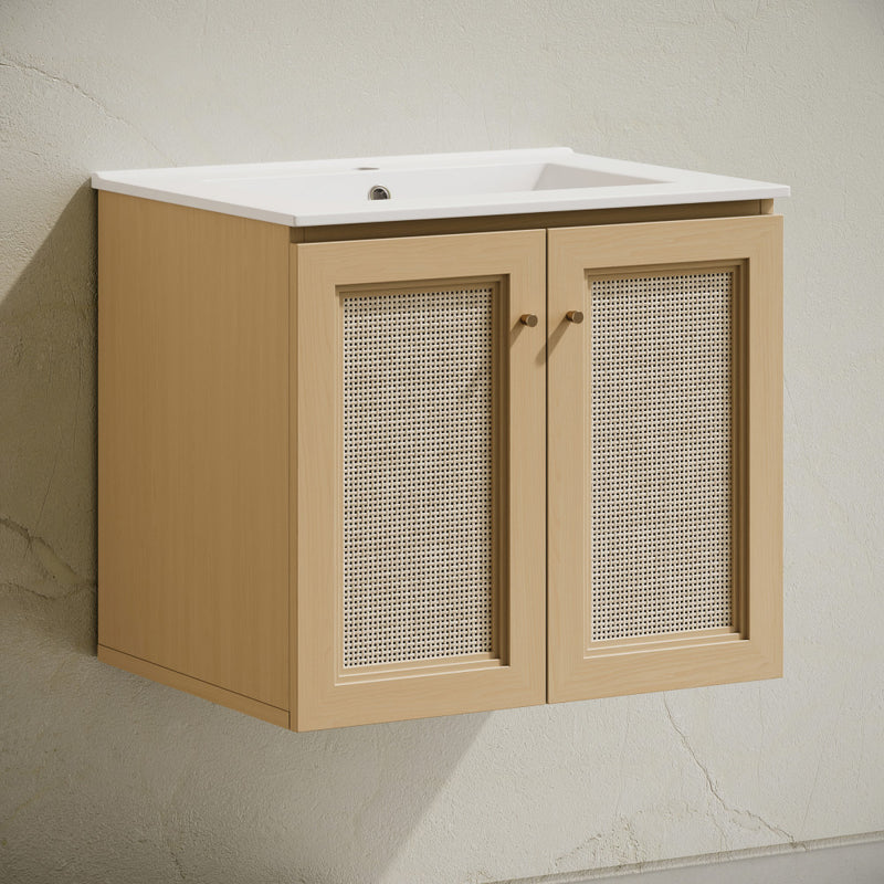 Classe 24" Wall-Mounted Bathroom Vanity in Natural Oak with Single Faucet Hole Vanity Top