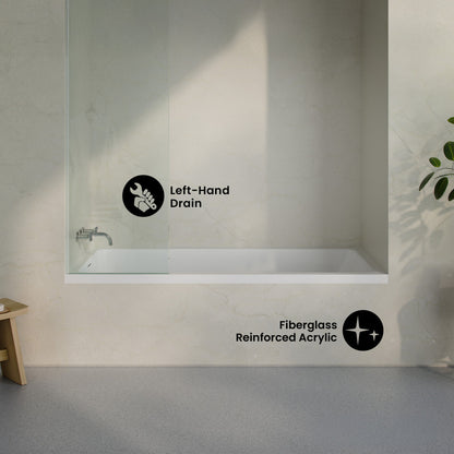 Voltaire 60 x 36 Left Drain Soaking Alcove Bathtub in Glossy White with Integrated Overflow, Drain Included