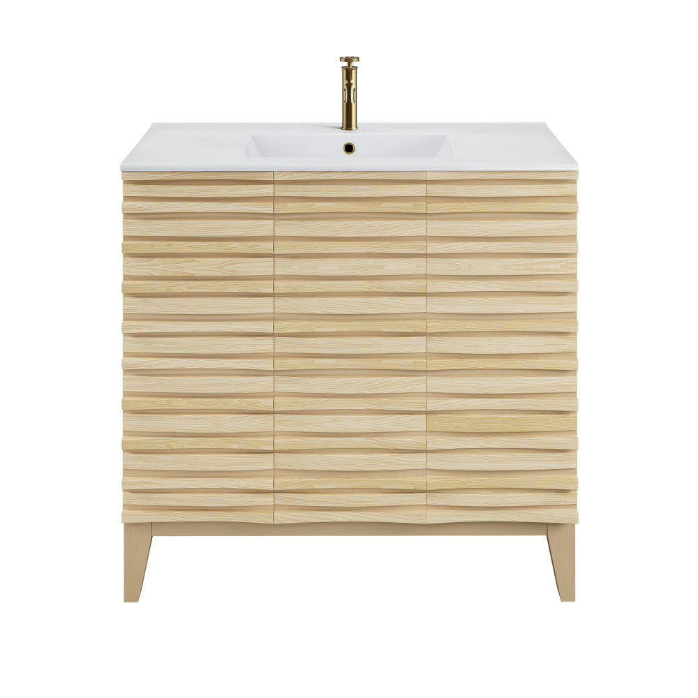 Cascade 36" Freestanding Bathroom Vanity in Natural oak with Sink Top
