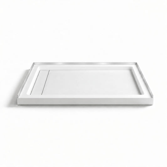 Carlton Marquette 36 x 60 Single or Double-Threshold Shower Pan Base with Center Drain and Removable Flange in Glossy White