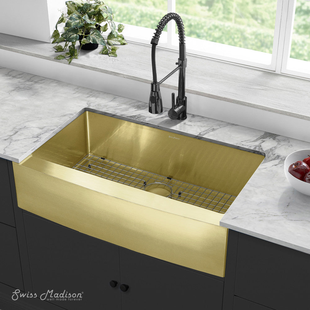 Rivage 36 x 21 Stainless Steel, Single Basin, Farmhouse Kitchen Sink with Apron in Gold