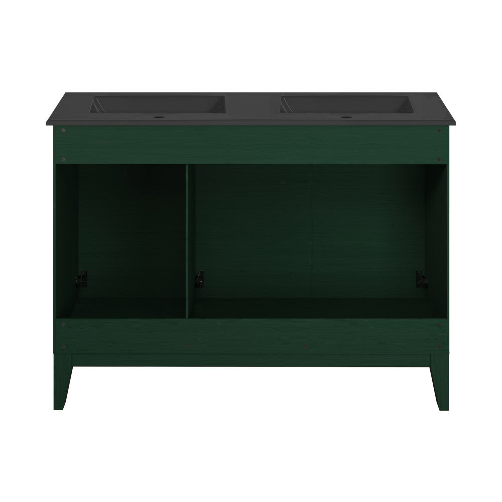 Cascade 48" Freestanding Bathroom Vanity in Green Oak with Black Double Basin Sink Top