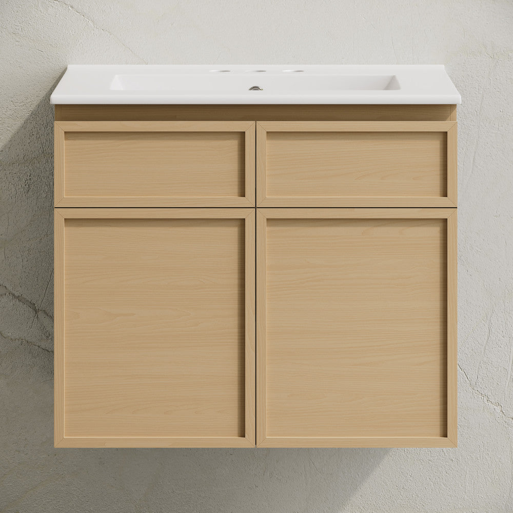 St. Tropez 24" Wall-Mounted Bathroom Vanity in Natural Oak with 3-Hole Centerset Sink Top