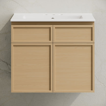 St. Tropez 24" Wall-Mounted Bathroom Vanity in Natural Oak with 3-Hole Centerset Sink Top