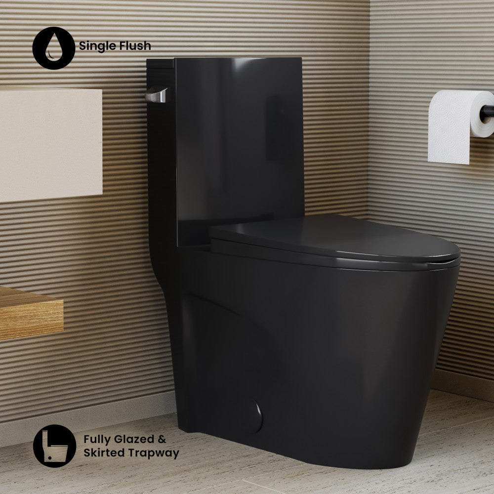 St. Tropez One-Piece 12" Rough-in 1.28 GPF Left-Hand Flush Elongated Toilet in Glossy Black