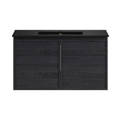 St. Tropez 36" Wall-Mounted Bathroom Vanity in Black Oak with Black Sink Top
