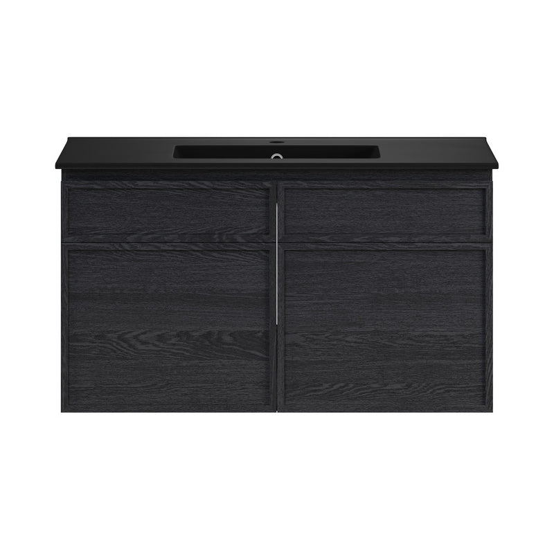St. Tropez 36" Wall-Mounted Bathroom Vanity in Black Oak with Black Sink Top