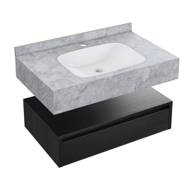 Avancer 36" Wall-Mounted Bathroom Vanity in Black Oak with Storm Gray Sink Top