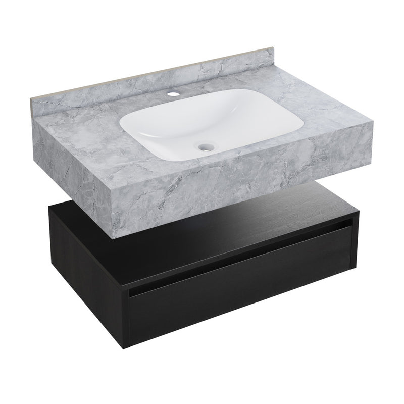 Avancer 36" Wall-Mounted Bathroom Vanity in Black Oak with Storm Gray Sink Top