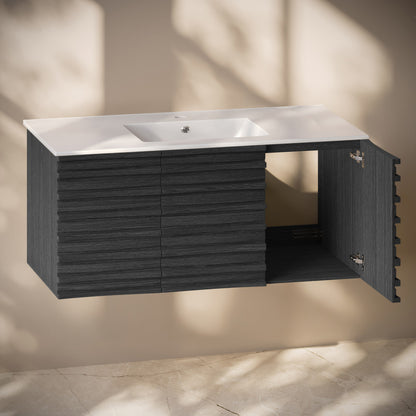 Cascade 48" Wall-Mounted Bathroom Vanity in Black Oak with Sink Top