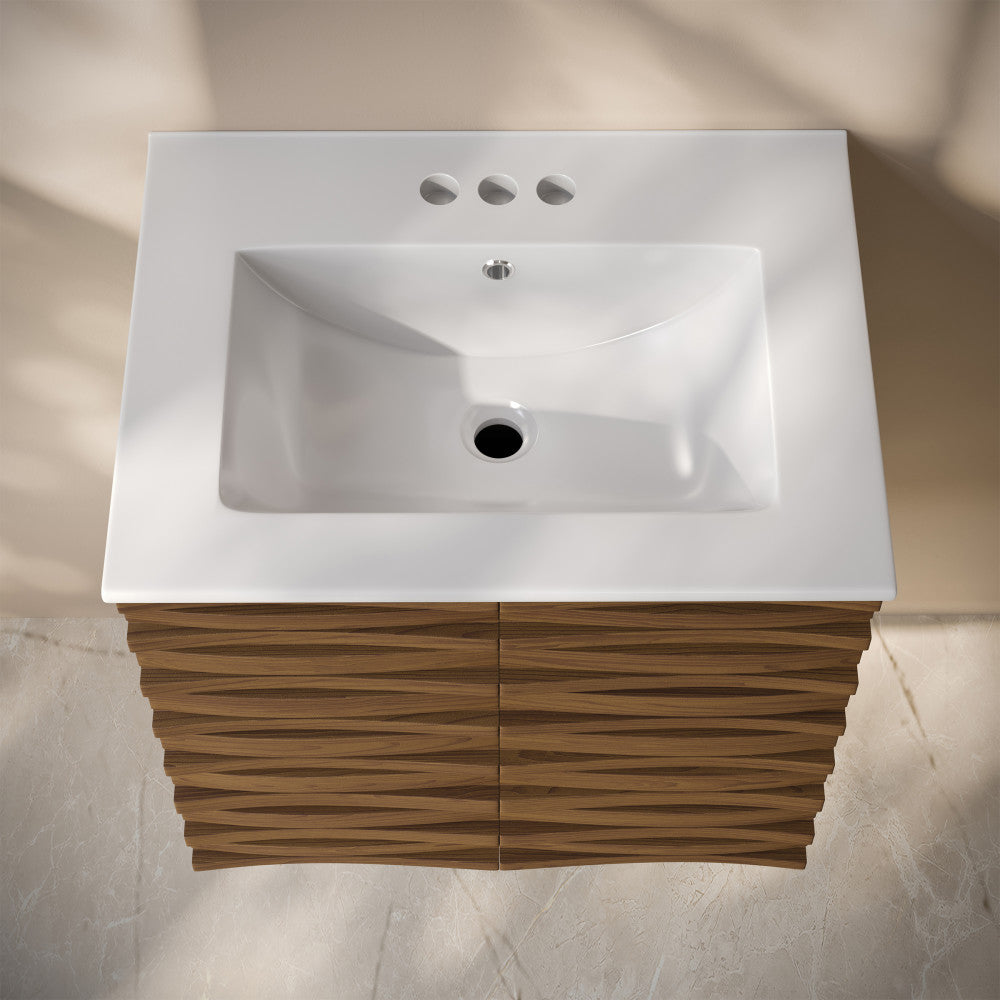 Cascade 24" Wall-Mounted Bathroom Vanity in Brown Oak with 3-Hole Centerset Sink Top