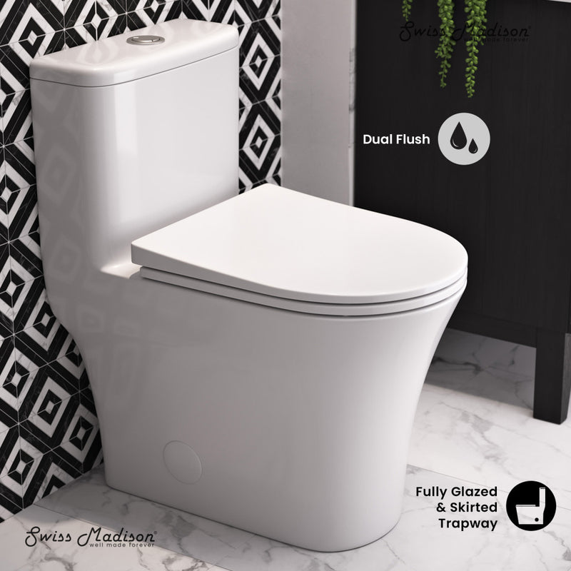 Cascade One-Piece 12" Rough-in 1.1/1.6 GPF Single Vortex Dual Flush Compact Toilet in Glossy White