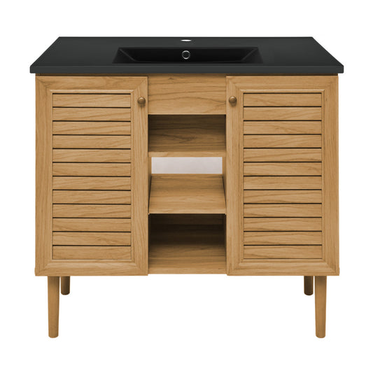 Bron 36" Freestanding Bathroom Vanity in Golden Oak with Black Sink Top