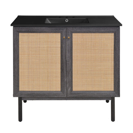 Classe 36" Freestanding Bathroom Vanity in Black Oak with Black 3-Hole Widespread Sink Top