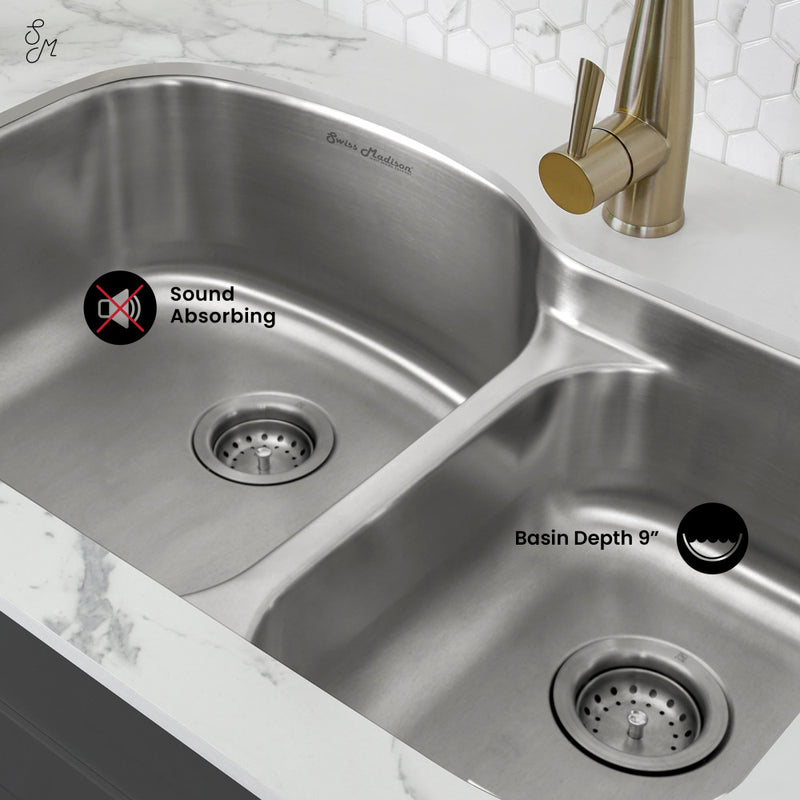 Toulouse 32 x 21 Stainless Steel, Dual Basin, Undermount Kitchen Sink