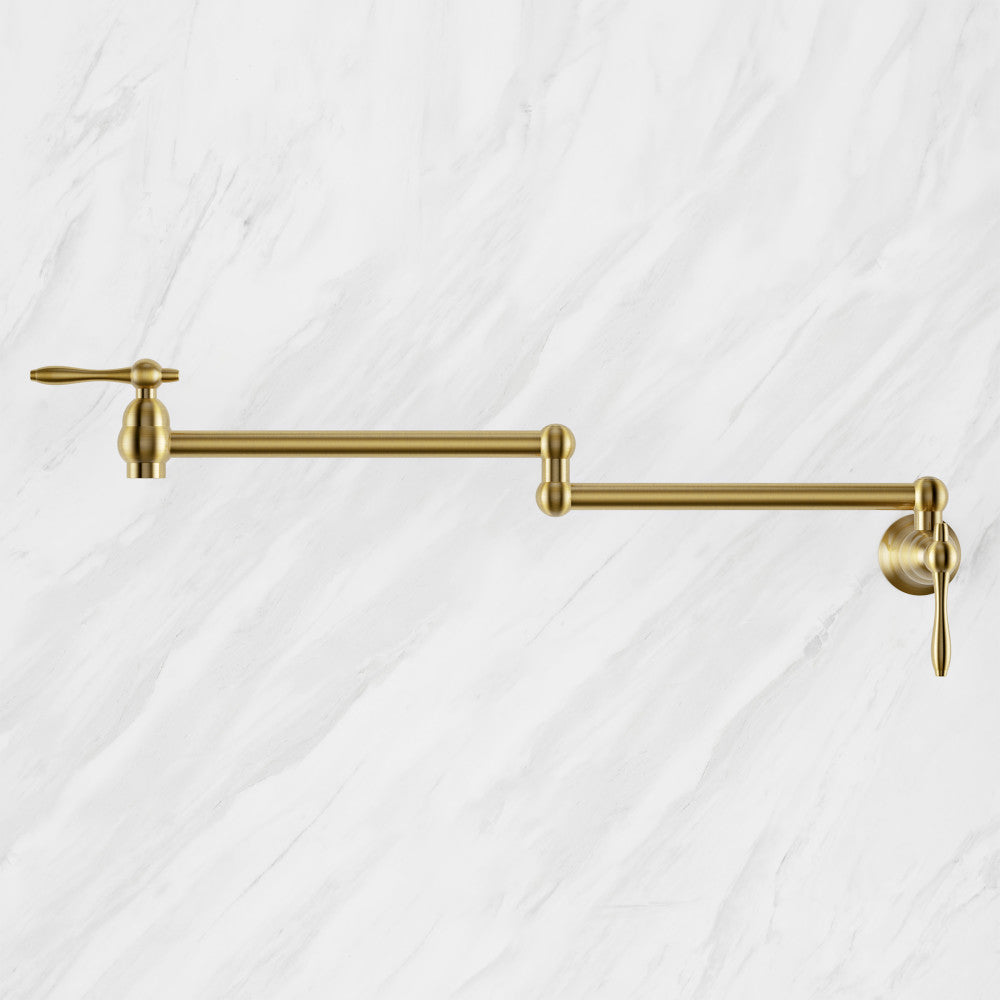 Plaisir Retractable Wall Mount Pot Filler Faucet in Brushed Gold