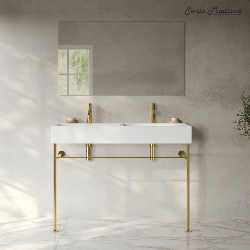 Claire 48" Double Basin Console Sink with Glossy Gold Legs