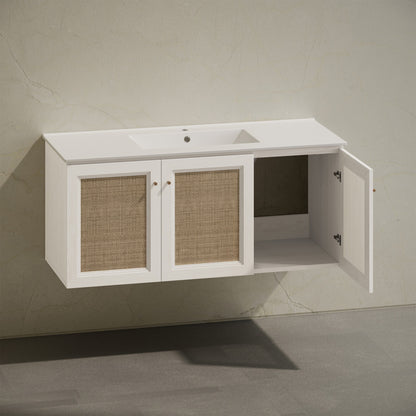 Classe 48" Wall-Mounted Bathroom Vanity in White Oak with Single Faucet Hole Vanity Top