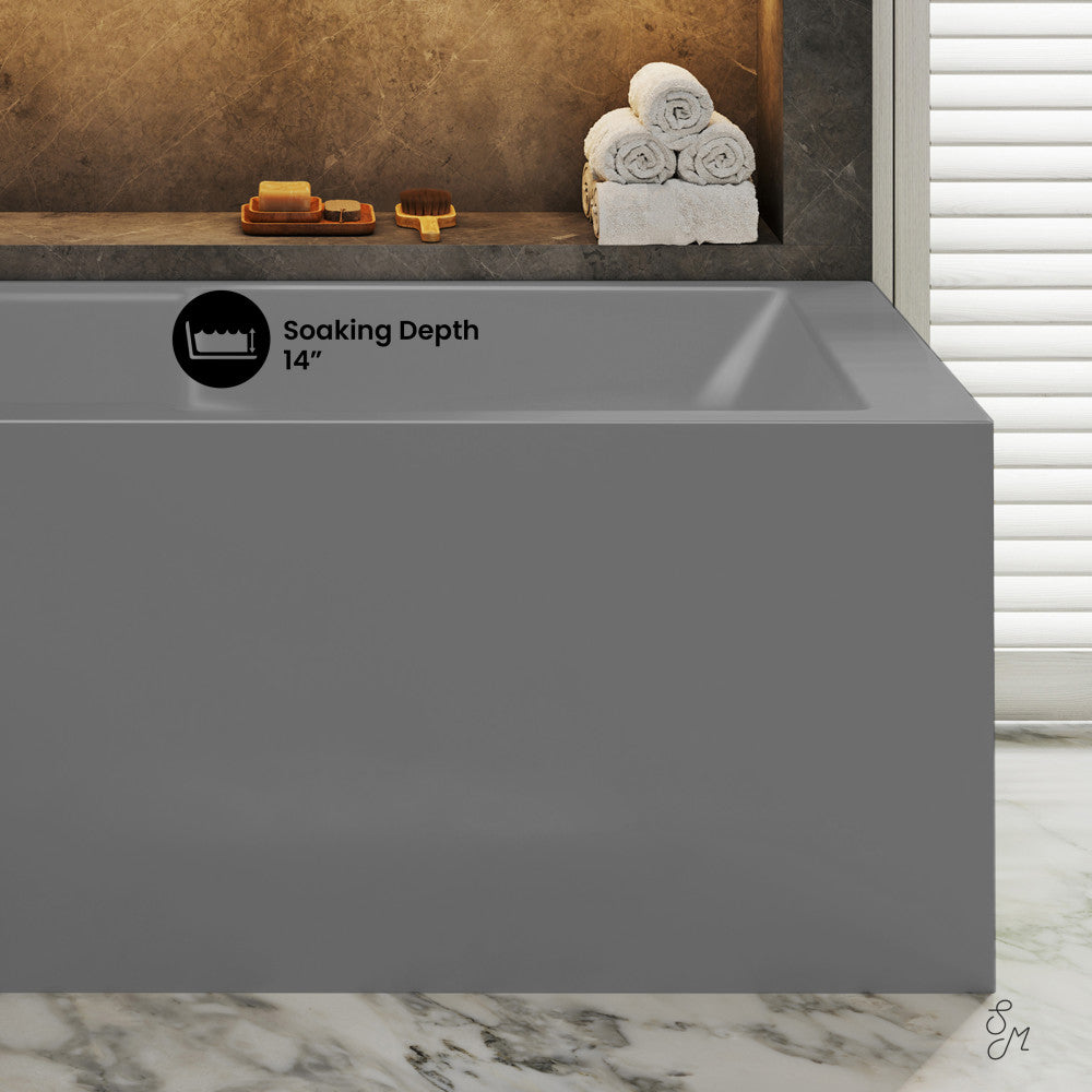 Voltaire 60 x 32 Left Drain Soaking Alcove Corner Apron Bathtub in Matte Gray