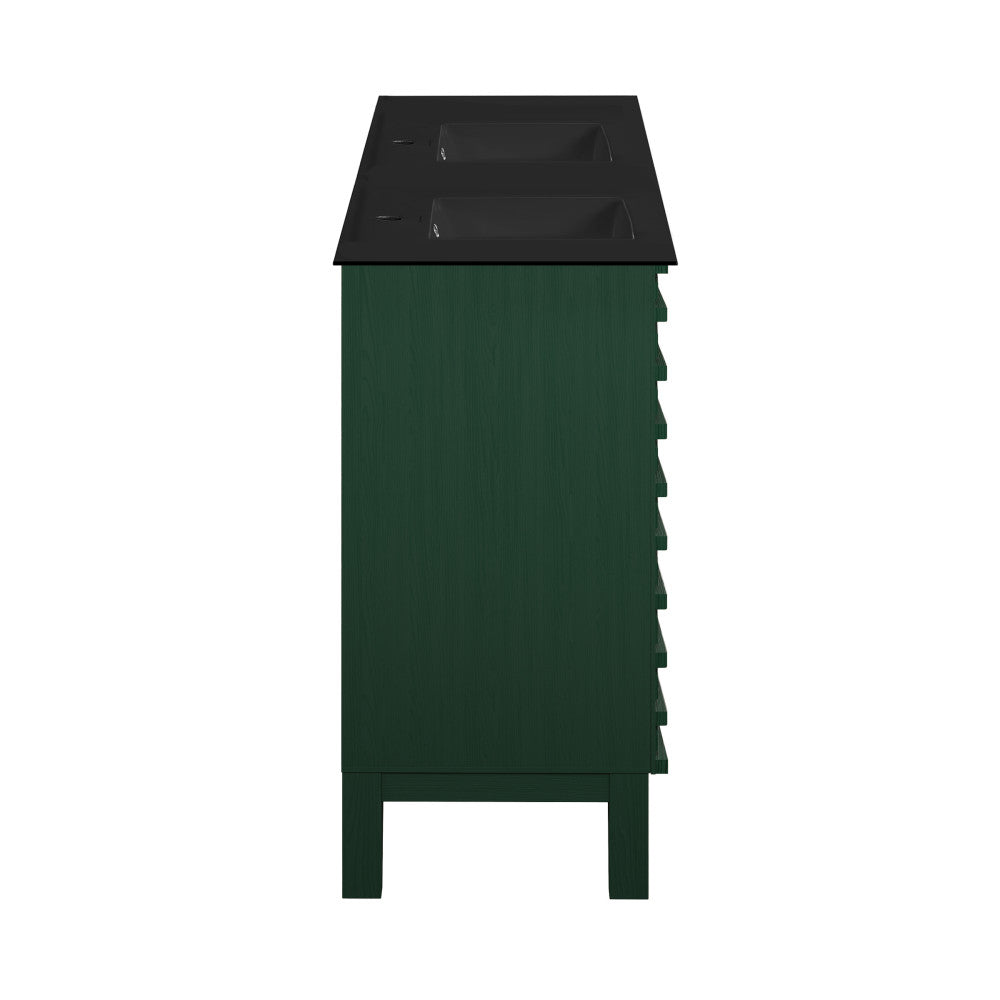 Cascade 48" Freestanding Bathroom Vanity in Green Oak with Black Double Basin Sink Top