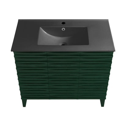Cascade 36" Freestanding Bathroom Vanity in Green Oak with Black Sink Top
