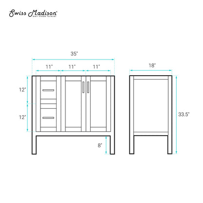 Forme 36" Modular Freestanding Bathroom Vanity Cabinet without Top in Brown Oak