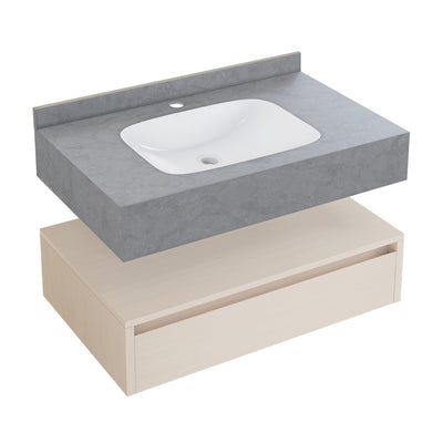 Avancer 36" Wall-Mounted Bathroom Vanity in White Oak with Charcoal Gray Sink Top