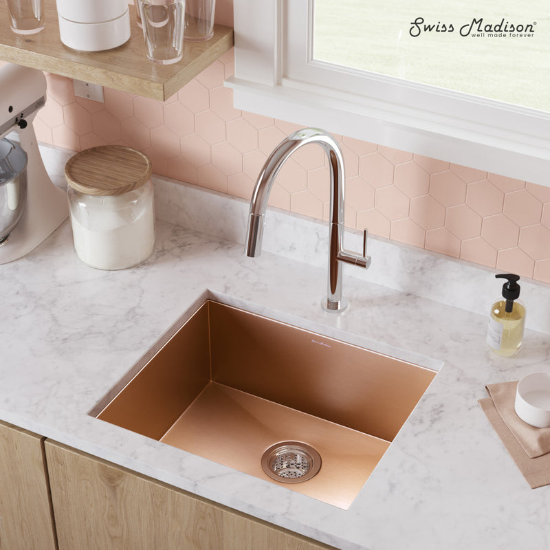 Tourner 21 x 18 Stainless Steel, Single Basin, Undermount Kitchen Sink, Rose Gold