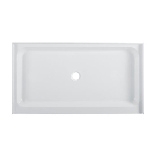 Voltaire 60" x 36" Acrylic White, Single-Threshold, Center Drain, Shower Base