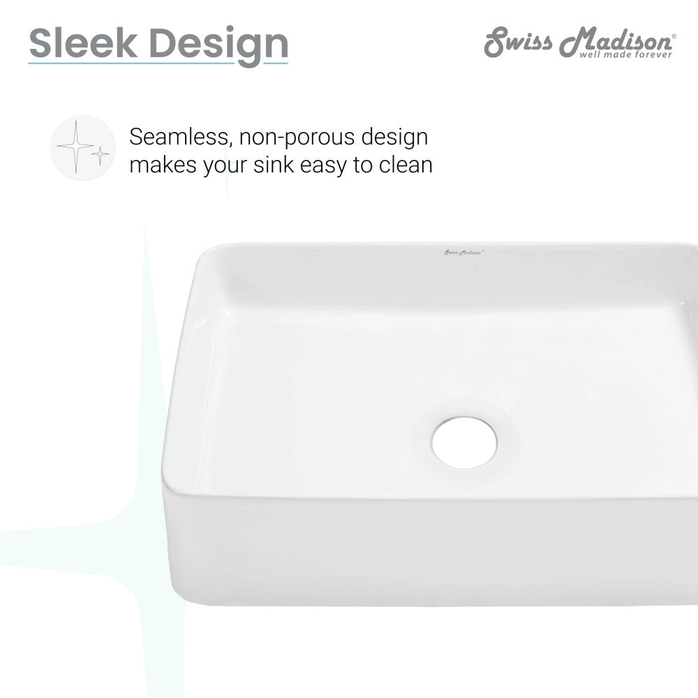 Rectangle ceramic vessel sink in white, sleek seamless design, 19-inch length.