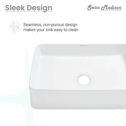 Rectangle ceramic vessel sink in white, sleek seamless design, 19-inch length.