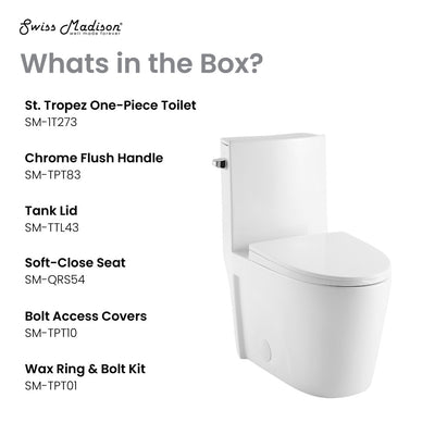 St. Tropez One-Piece 10" Rough-in 1.28 GPF Left Flush Elongated Toilet in Glossy White (6 - Pack)