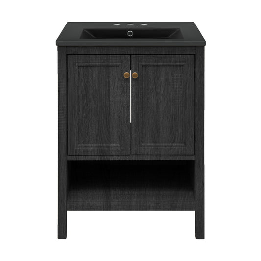 Chateau 24" Freestanding Bathroom Vanity in Black Oak with Black 3-Hole Centerset Sink Top