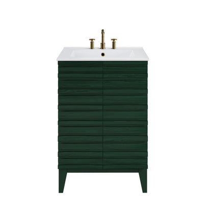 Cascade 24" Freestanding Bathroom Vanity in Green Oak with 3-Hole Centerset Sink Top