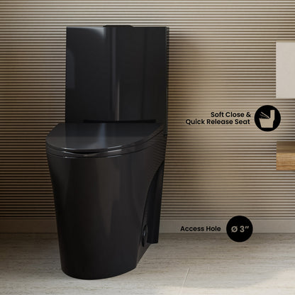 St. Tropez One-Piece 10" Rough-in 1.1/1.6 GPF Dual Top Flush Elongated Toilet in Glossy Black
