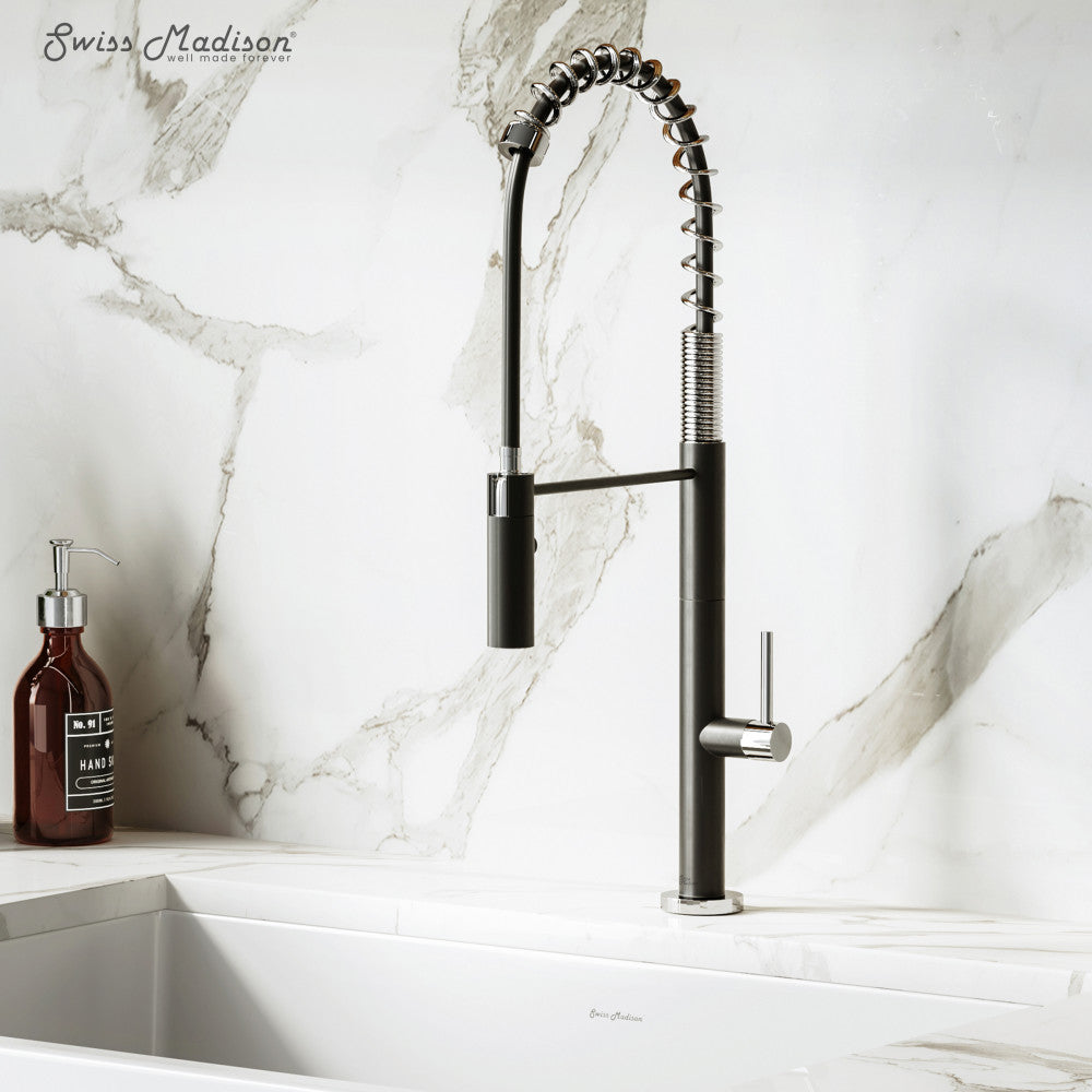 Chalet Single Handle, Pull-Down Kitchen Faucet in Brushed Nickel and Black