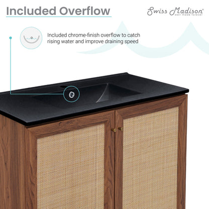 Classe 36" Freestanding Bathroom Vanity in Brown Oak with Black Sink Top