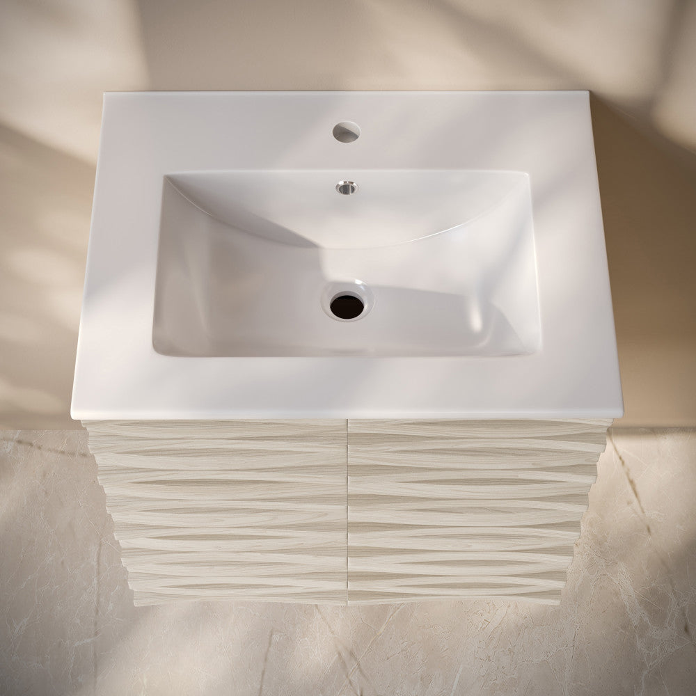 Cascade 24" Wall-Mounted Bathroom Vanity in White Oak with Sink Top