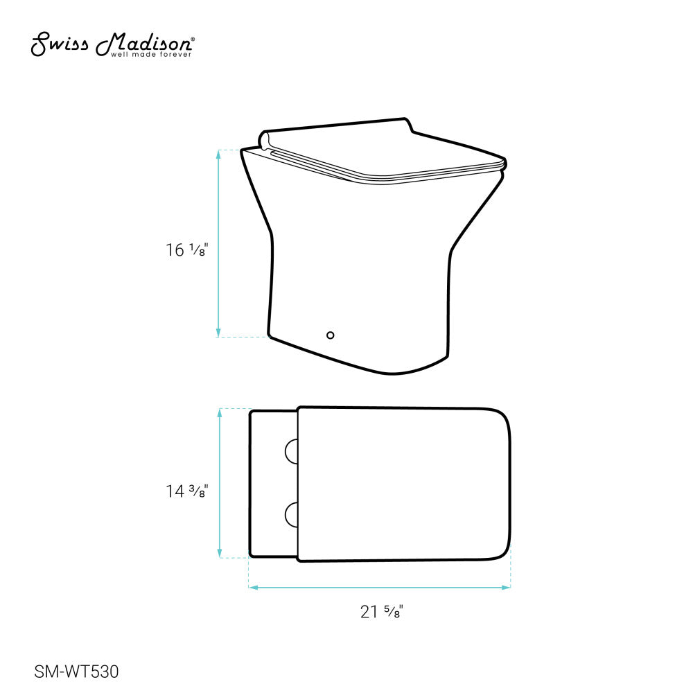 Compact back-to-wall toilet bowl in glossy white, soft-close seat.