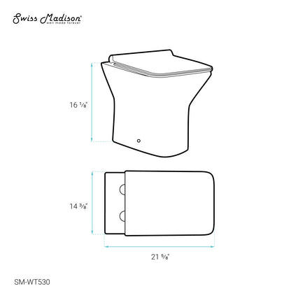Compact back-to-wall toilet bowl in glossy white, soft-close seat.